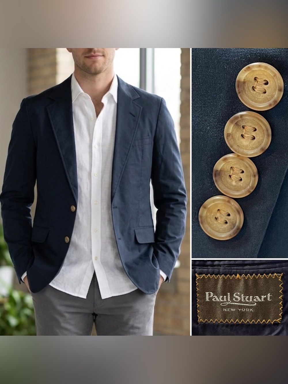 Paul Stuart Navy Blazer with Tan Buttons